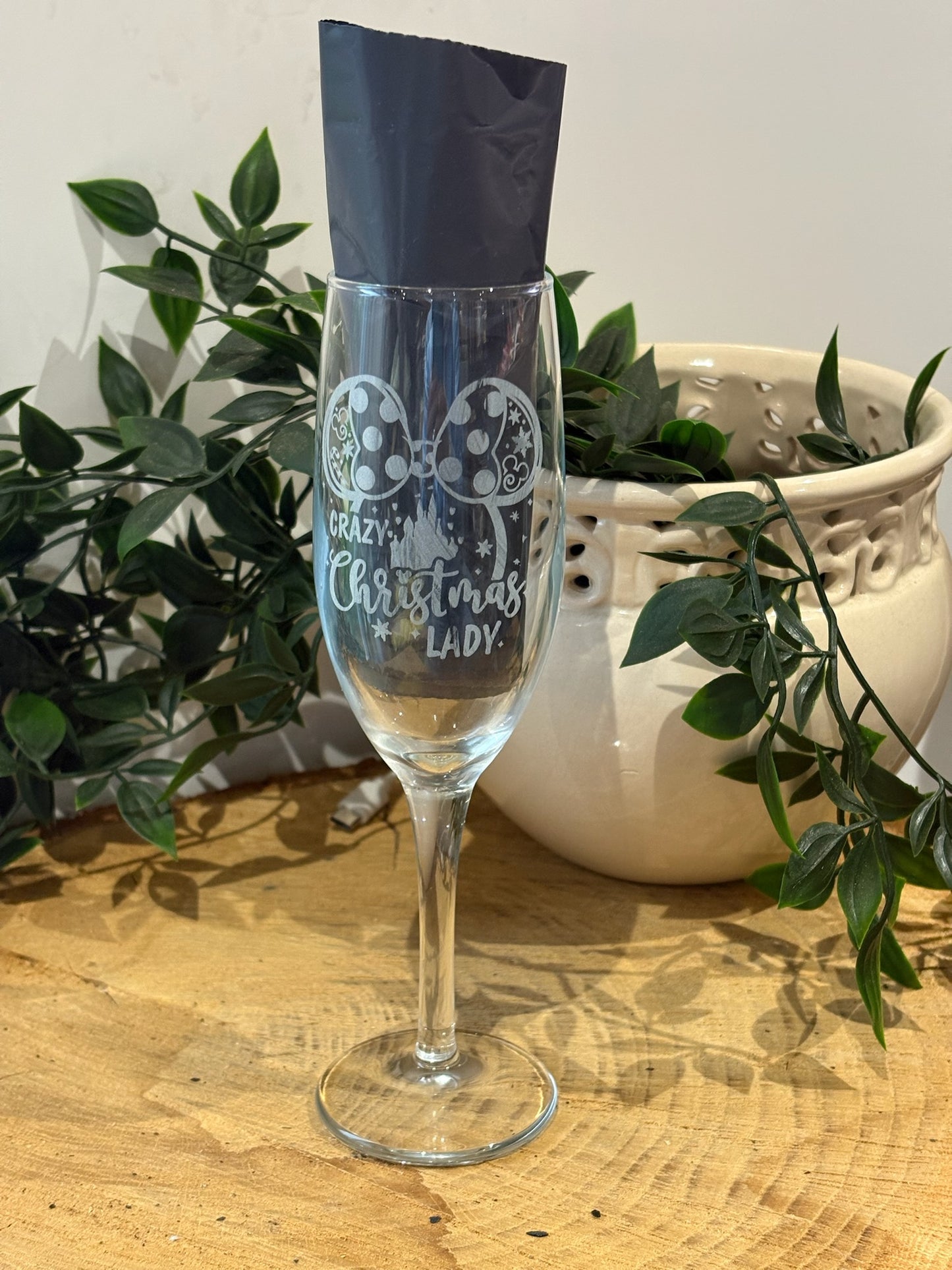 Crazy Christmas Lady Champagne Glass