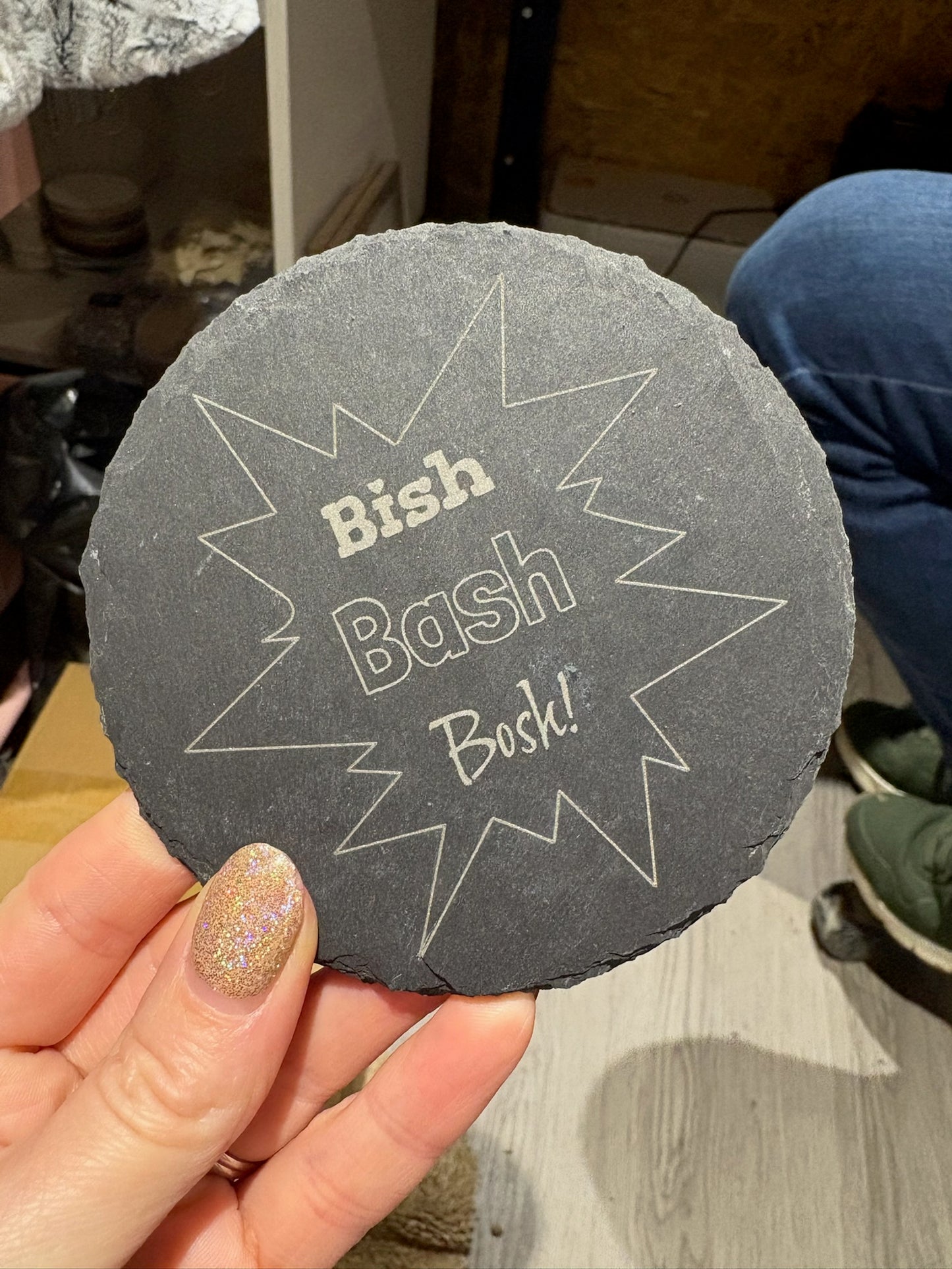 Personalised round slate coaster