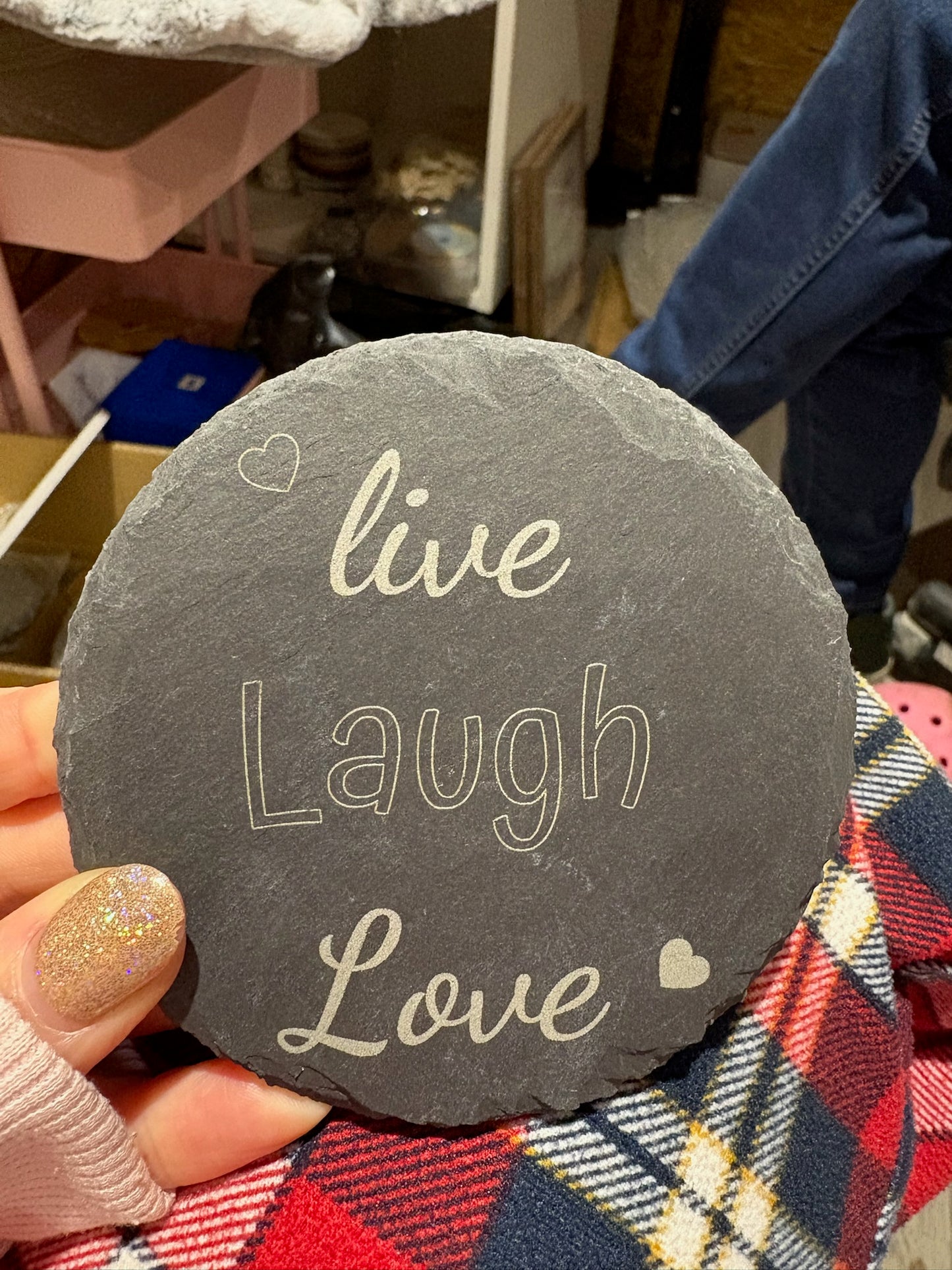Personalised round slate coaster