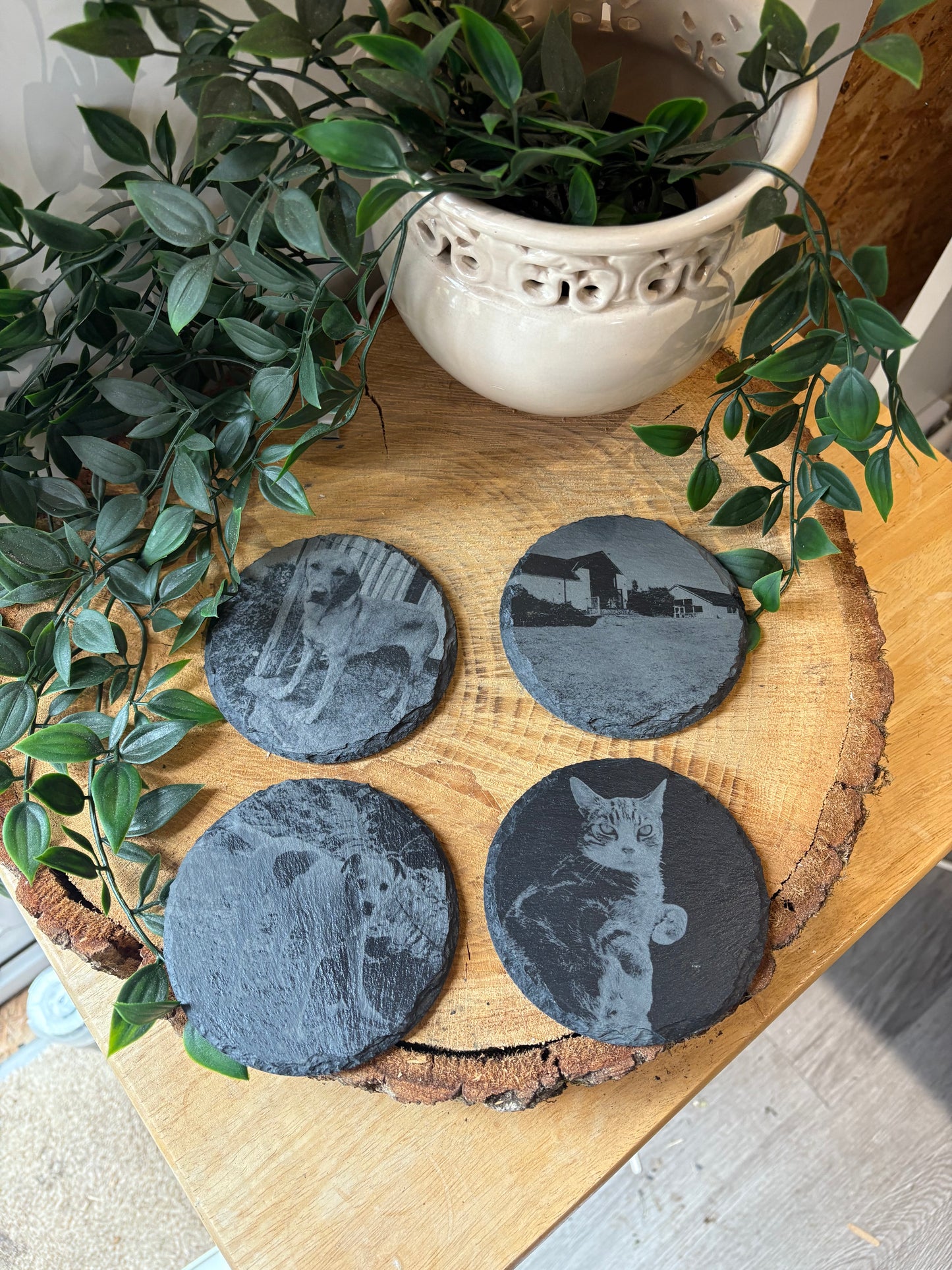 Personalised round slate coaster