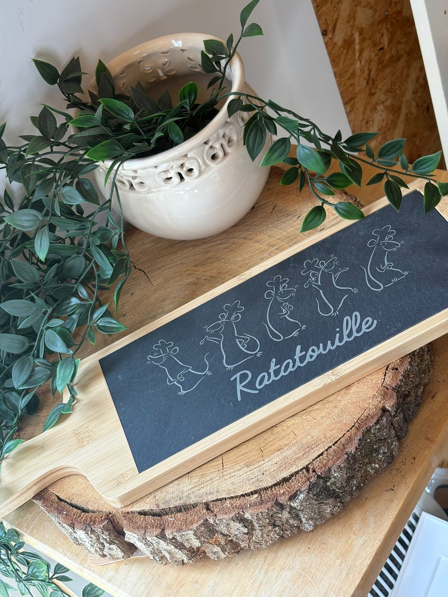 Wooden/slate serving paddle