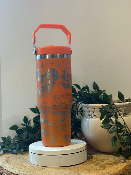 Pumpkin and scarecrow tumbler