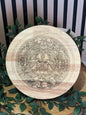Wooden cheeseboard with engraved utensils