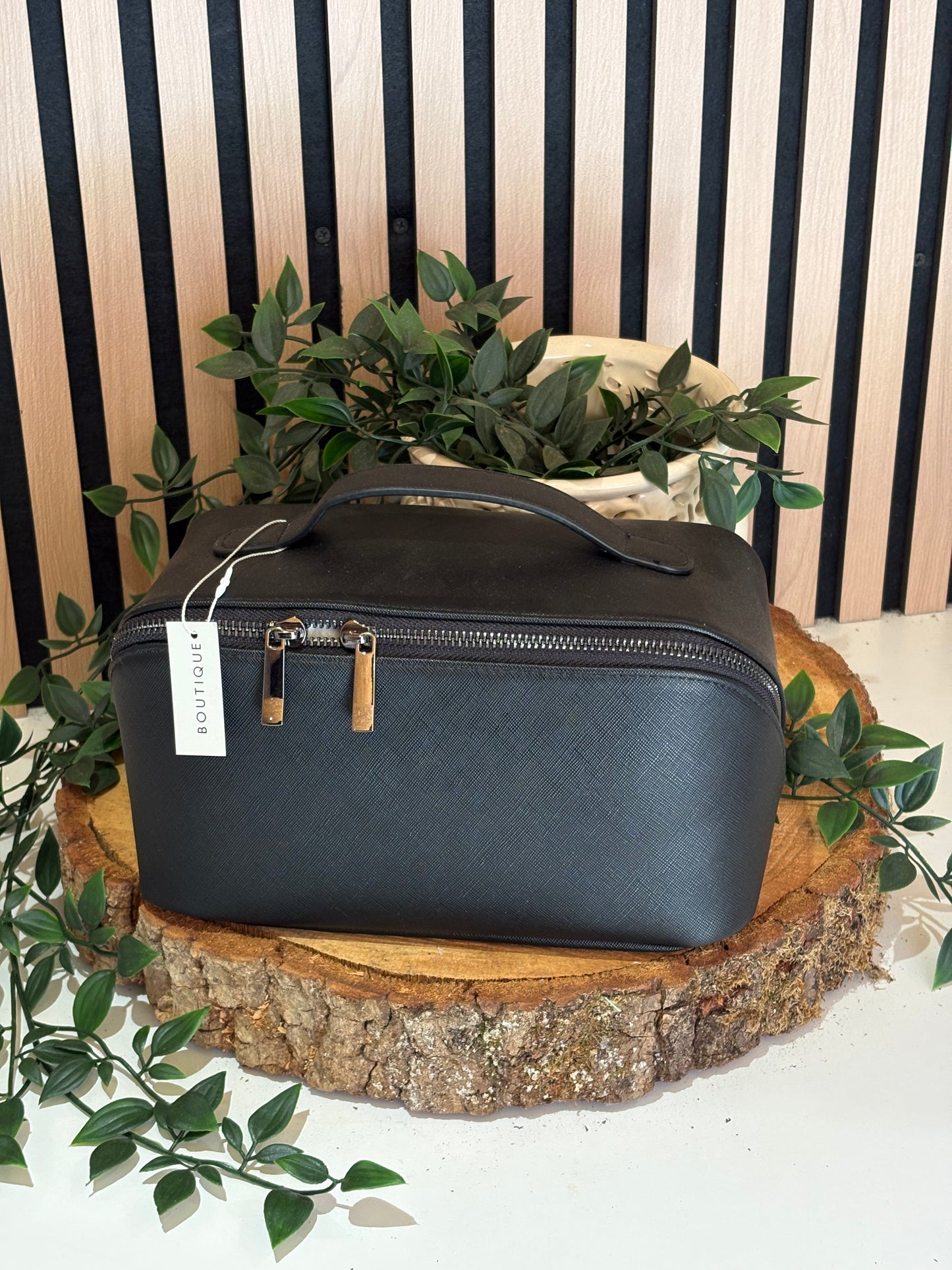 Black fold flat make-up pouch