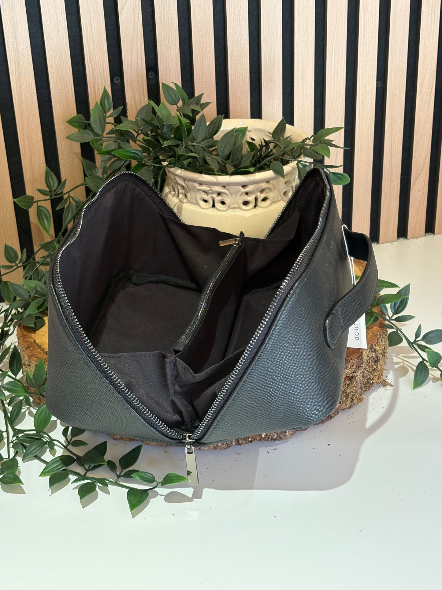Black fold flat make-up pouch