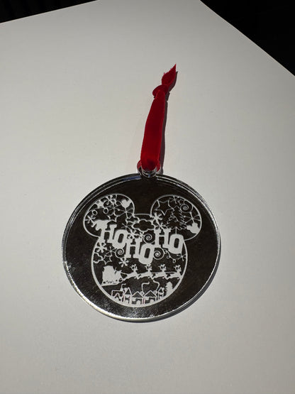 Engraved Silver mirror Christmas Tree Decoration