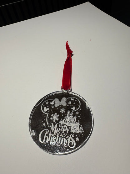 Engraved Silver mirror Christmas Tree Decoration