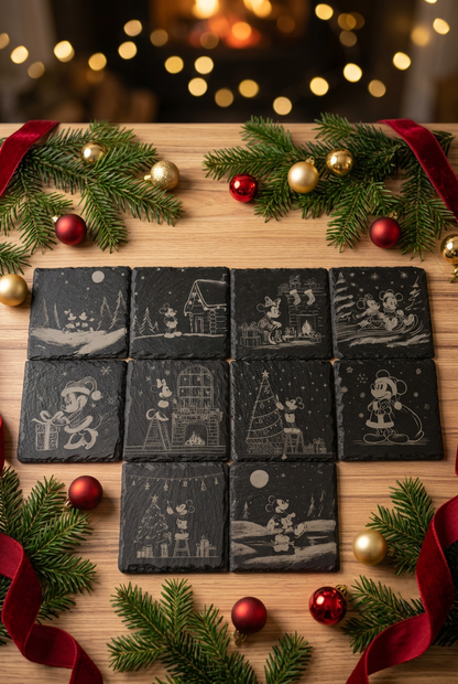 Laser-Engraved Slate Christmas Mouse Coasters