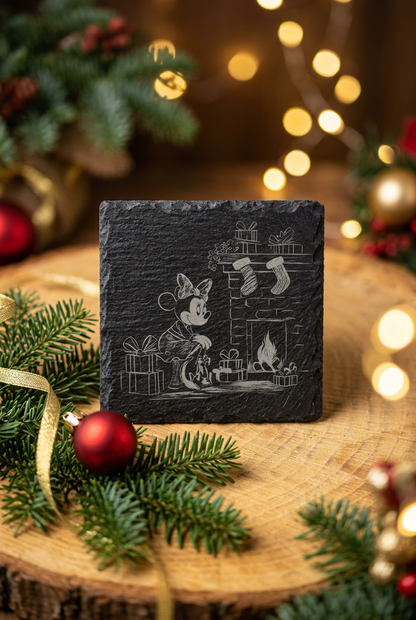 Laser-Engraved Slate Christmas Mouse Coasters