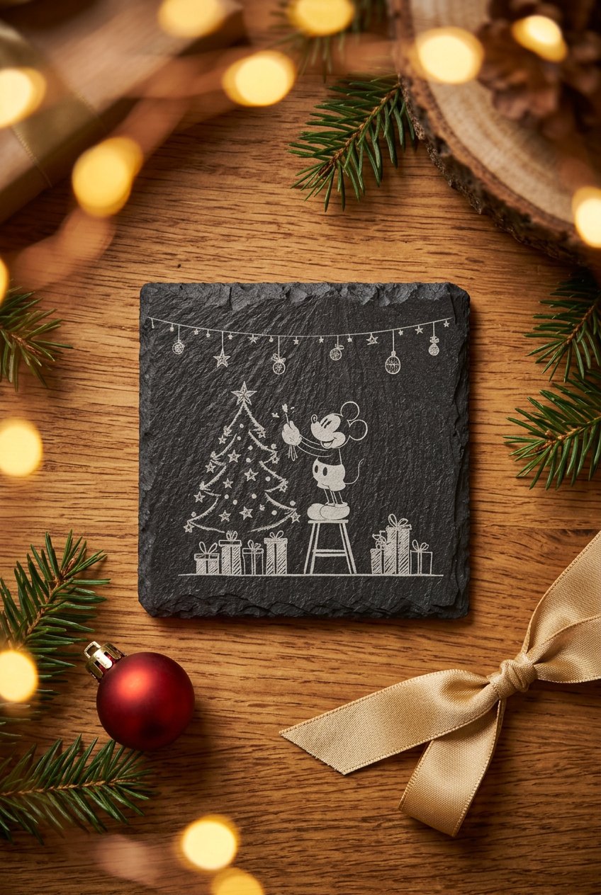 Laser-Engraved Slate Christmas Mouse Coasters