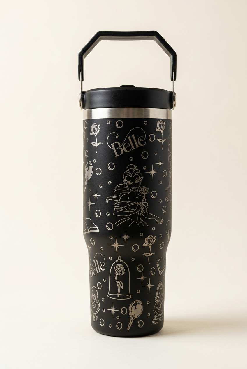 Black 30oz Beauty and the Beast tumbler colour mock-up