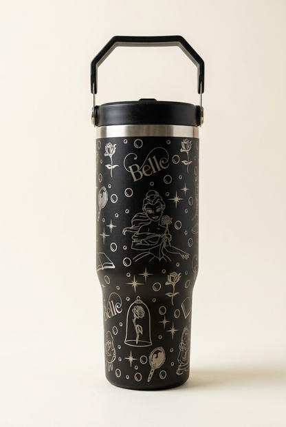 Black 30oz Beauty and the Beast tumbler colour mock-up