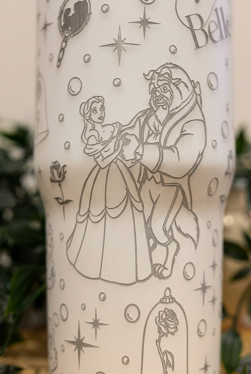 Beauty and the Beast tumbler engraving detail mock-up