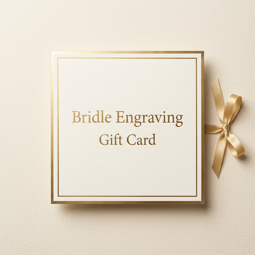 Bridle Engraving gift card promotional illustration in ivory and gold