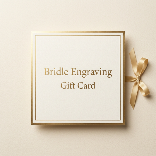 Bridle Engraving gift card promotional illustration in ivory and gold