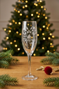 Crazy Christmas Lady engraved champagne glass in a festive Christmas setting