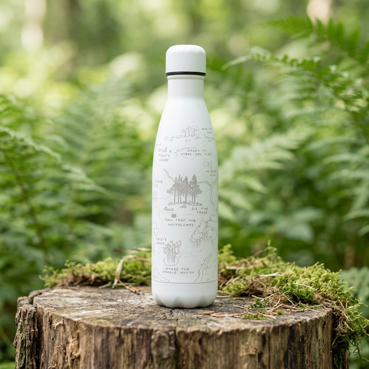 100 Aker Wood 500 ml white thermal bottle in a woodland setting