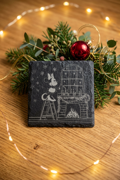 Laser-Engraved Slate Christmas Mouse Coasters
