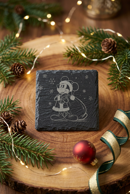 Laser-Engraved Slate Christmas Mouse Coasters