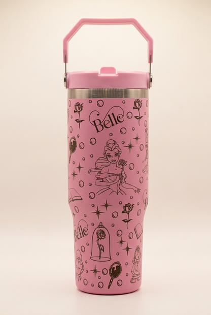 Pink 30oz Beauty and the Beast tumbler colour mock-up