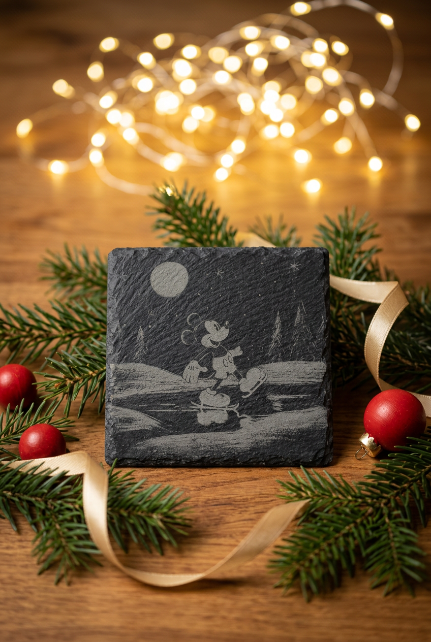 Laser-Engraved Slate Christmas Mouse Coasters