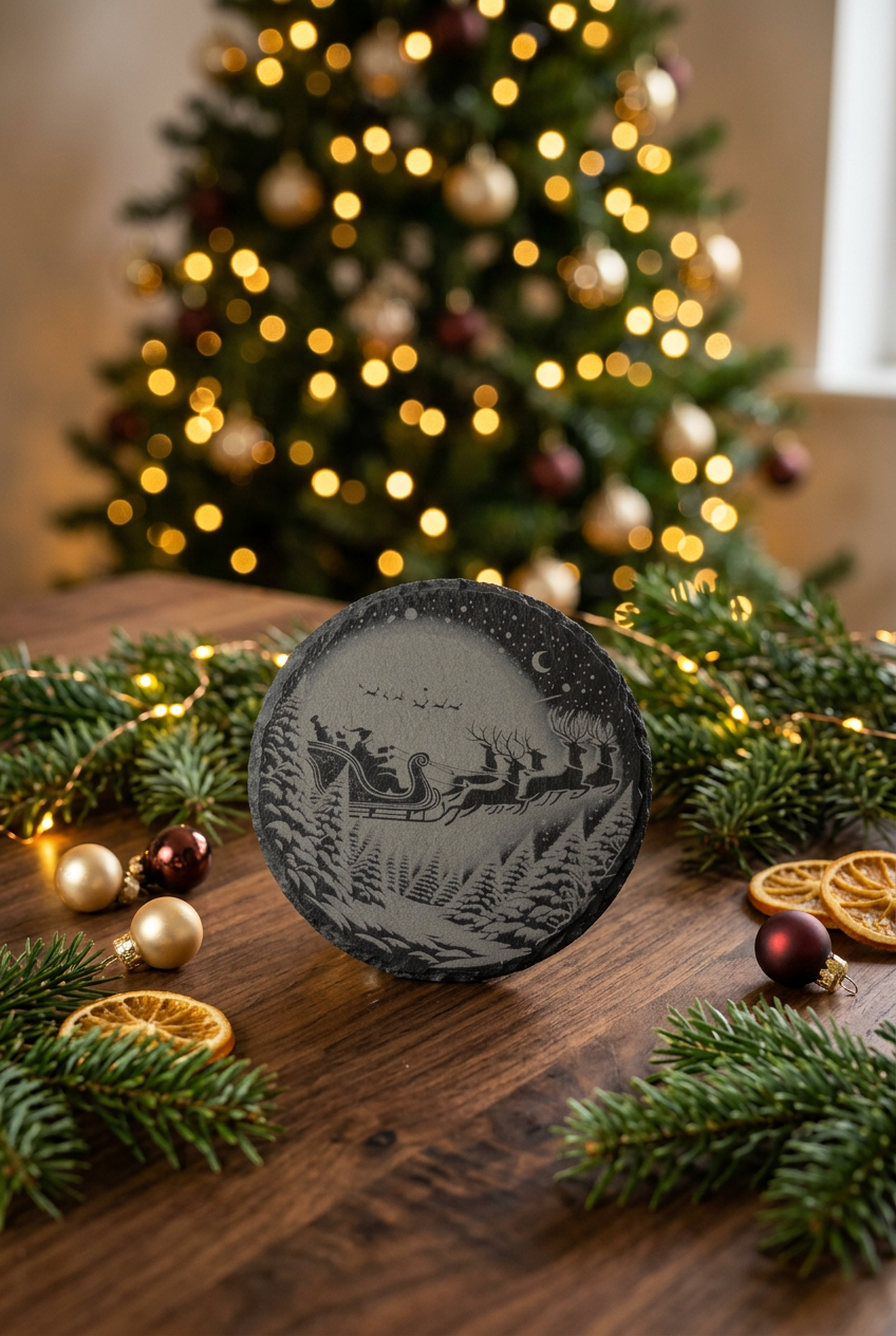 Santa sleigh coaster in a festive setting